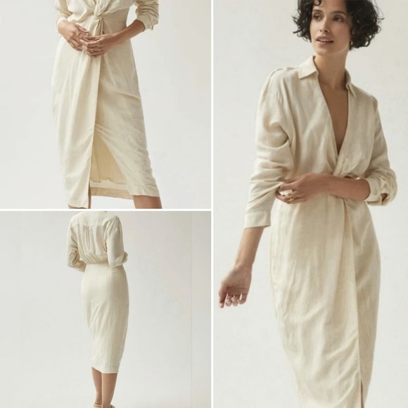 Anthropologie Dresses & Skirts - Anthropologie Graziella‎ Twist Waist Linen Midi Dress Chic Summer Womens 10